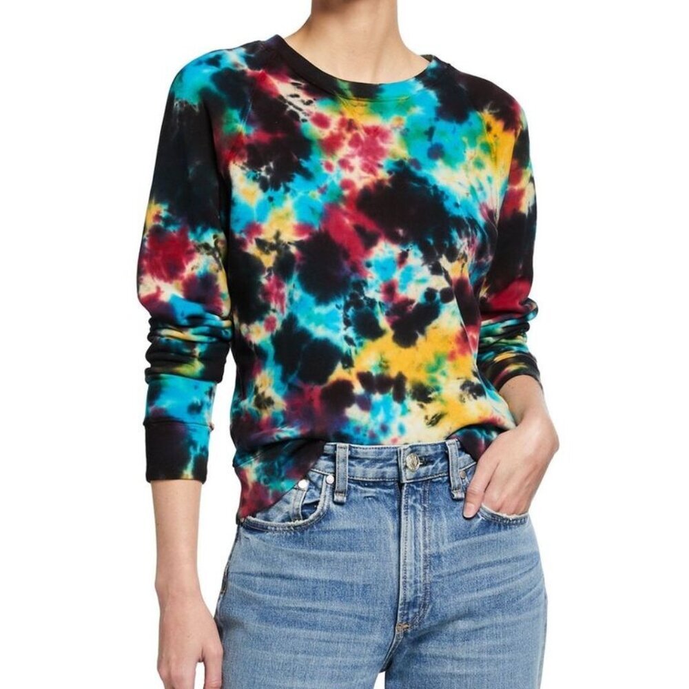 Mother The Square Sweatshirt Women Extra Small Black Tie Dye Vertigo Cozy USA